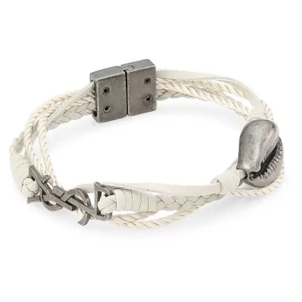 SAINT LAURENT-YVES SAINT LAURENT SILVER-TONE & LEATHER MULTI STRAPPED BRACELET
